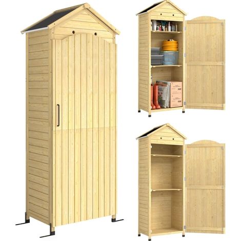 Armadio da giardino alto in legno con 2 ripiani regolabili e tetto zincato 85x58x213 cm HOMVRA (1/4)