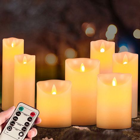Bougie LED sans flamme ivoire sans flamme bougie colonne décoration de bougie, télécommande avec fonction minuterie télécommande nouvel an (1/4)