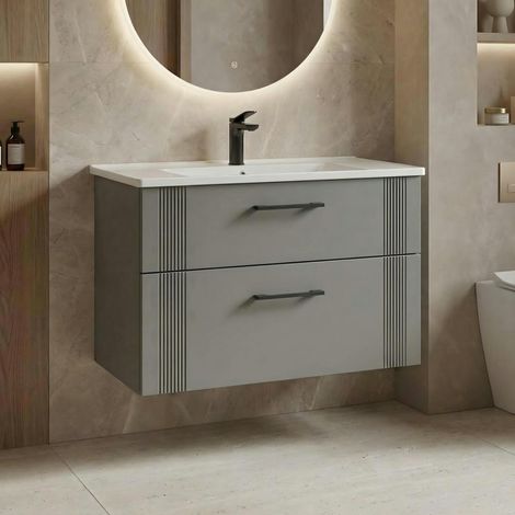 Meuble vasque suspendu 85 cm cachemire 2 tiroirs ONDIA (1/4)