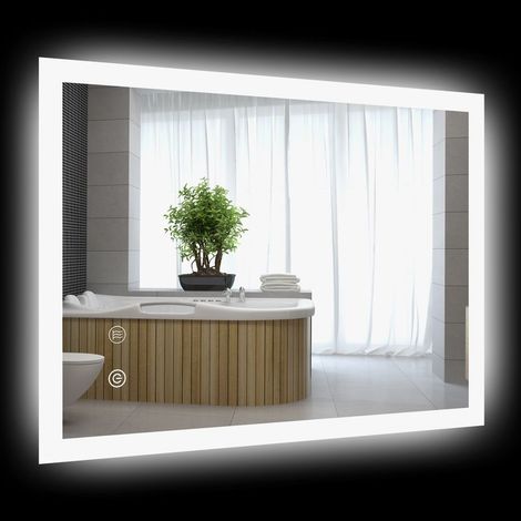Miroir mural lumineux LED de salle de bain 80 x 60 cm 3 couleurs luminosité réglable interrupteur tactile transparent (1/5)