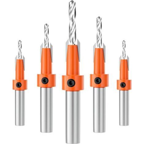 5 Forets Chanfreinés Bois HSS 10mm Mèche à Fraiser Conique, Tige Hexagonale pour Travail du Bois Précis et Rapide (1/4)