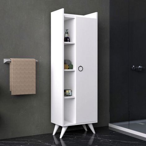Kolonne Schrank Forchia, 3 Regale, 1 Tür, 4 Fächer, 50x32x140h cm Weiß (1/3)