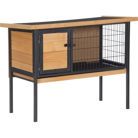 Conejera elevada para conejos 91.5 x 45 x 70 cm techo abatible bandeja extraíble diseño rústico exterior en madera natural 210007913 (1/5)