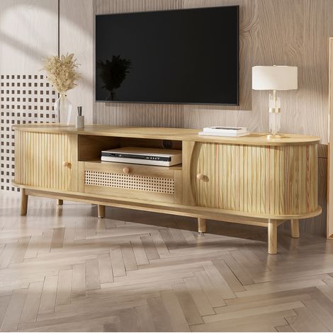 TV-Schrank mit Schiebetür und Rattanschubladen 165x37x46 OKMYHOME (1/5)