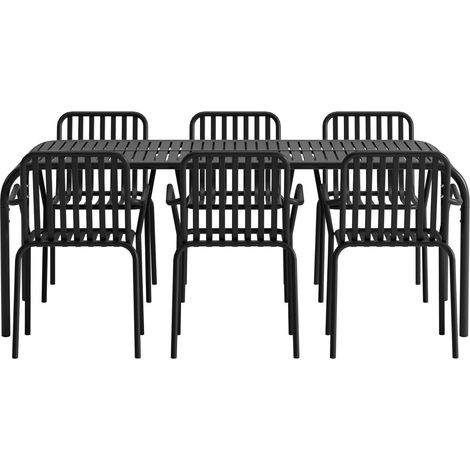 Borneo set de jardin table 100x200 cm noir 6 chaises noir. (1/5)