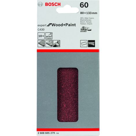 Hoja de lija C430 paquete de 10 uds. 80 x 133 mm 60 BOSCH 2608605279