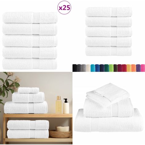 Premium-Badetücher SOLUND 25 Stk. Weiß 100x150 cm 600 g/m² - Baumwolle - Badehandtücher - Weiße Handtücher - Handtücher Set - Hotel Handtücher - Home & Living (1/5)