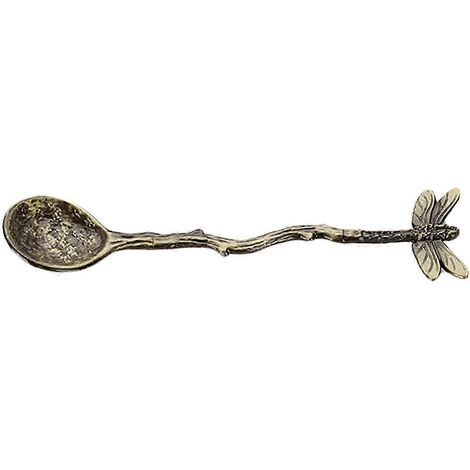 Cuillère à café vintage effet martelé en alliage de zinc, motif libellule, étoile et branche, cuillère à glace pour la cuisine YZJCyanA (1/5)