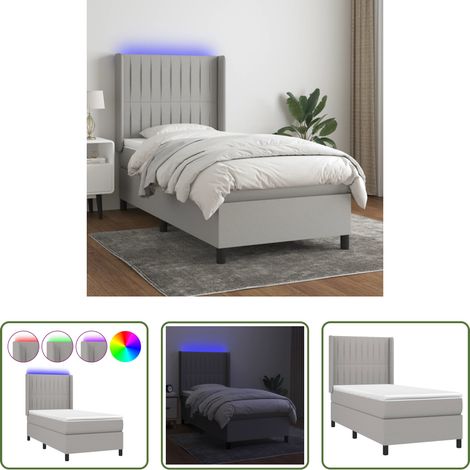 vidaXL LED-Streifen -  Boxspringbett mit Matratze & LED Hellgrau 80x200 cm Stoff (1/5)