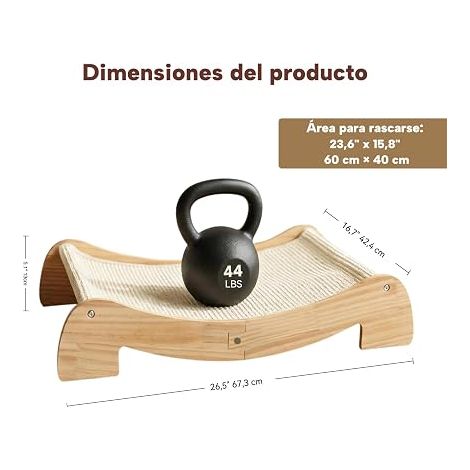 Cat Scratcher, 67.5 x 42.5 cm - Wooden Lounge with Natural Sisal, Solid Wood Horizontal Scratching Bed for Large Indoor Cats Cat Furniture (1/4)