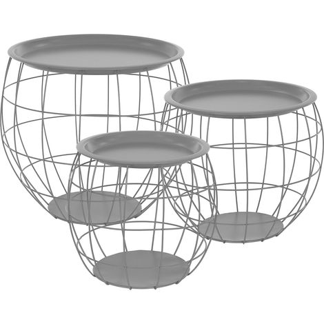 ML-Design Set da 3 Tavolini a Forma di Cestello in Metallo Tavolino Multiuso Rotondo Grigio 3 Dimensioni Ø31cm/Ø38cm/Ø47cm Tavolo Portaoggetti con Piano Rimovibile Tavoli da Caffè Soggiorno Salotto (1/5)