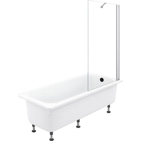 Pack bañera recta 170 x 75 JACOB DELAFON Brive + mampara de bañera con desagüe negro mate