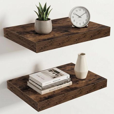 Étagère Murale en Bois, Profondeur Extra de 25 cm, Longueur 40 cm, Tablette Murale pour Salon, Salle de Bain, Chambre, Cuisine, Brun Vintage, Lot de 2 (1/5)
