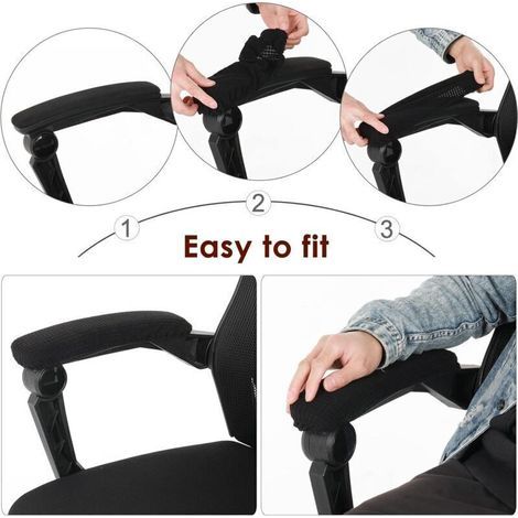 Housse d'accoudoir pour chaise de bureau – Polyester élastique – Longueur 23-40 cm – Largeur 10-18 cm – Confort optimal pour coudes (1/3)