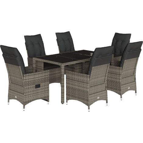 vidaXL Set da Pranzo da Giardino 7 pz con Cuscini in Polyrattan Grigio (1/5)