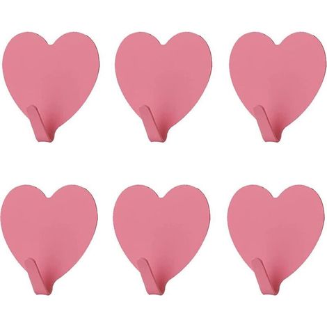 Lot de 6 crochets décoratifs en forme de cœur (rose) en acier inoxydable avec adhésif puissant pour la maison, la cuisine, la salle de bain et le bureau (1/4)