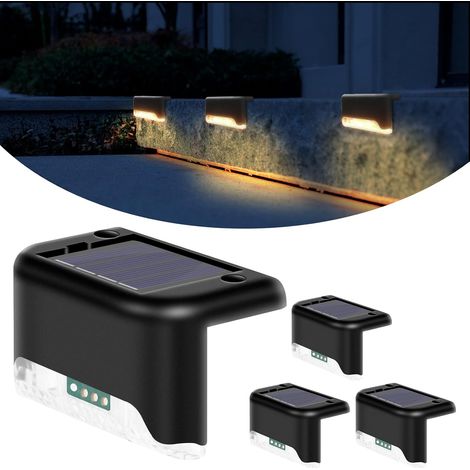 ZOLGINAH Juego de 4 luces solares, luz solar negra para decoración de jardín, iluminación solar para vallas, luces LED solares para jardín, jardín y escaleras, blanco cálido (1/5)