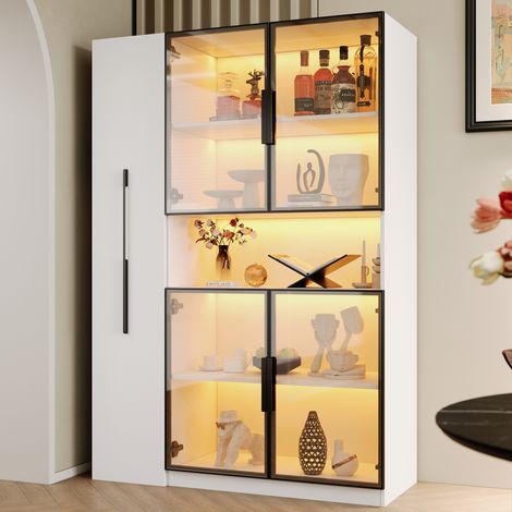 Vetrina con LED 110 x 35 x 160 cm, ripiani scorrevoli, anti-ribaltamento, MDF bianco HAVRYA (1/5)