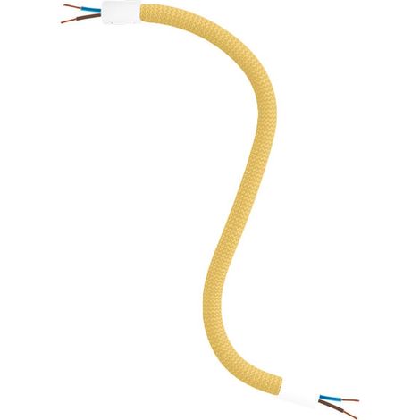 Creative-Cables Kit Creative Flex flexibles Rohr (30 cm Länge, Ø 10 mm) – Stoffummantelung RM79 Senf und mattweiße Abschlüsse – Mit Metallendkappen und Zubehör