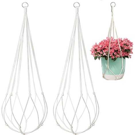 Lot de 2 Suspension Plante intérieure Macrame Pots Fleurs Suspendus en Coton,Décoration pour Intérieur et Extérieur, Idéal pour Jardin, Salon, Balcon, Fenêtre, Beige (1/5)