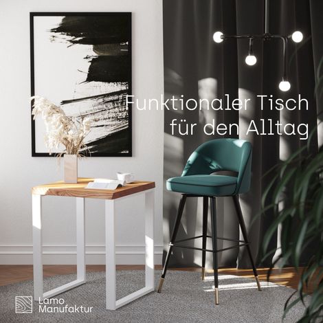 LAMO Manufaktur Table haute de bar ou bistrot, table è manger pour le salon 60x60x76 cm (long. x larg. x haut.), Modern, Frène Sévère / Blanc, LBB-01-A-001-9016M
