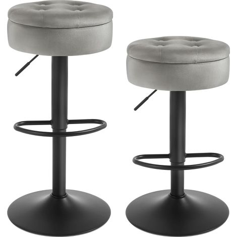 Lot de 2 Tabouret Bar WOLTU, Tabouret Pivotant à 360°, Velours + Métal, Gris Clair (1/5)