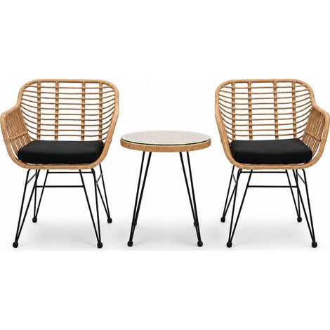 Rattan-Gartenset mit 2 Sesseln und rundem Tisch für Terrasse und Balkon Default Title (1/5)