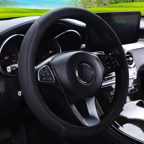 Coprivolante in pelle microfibra, Volante in pelle microfibra diametro 37-38 cm, Coprivolante per auto, Protezione antigraffio e antiusura, Misura universale per auto/camion, per uomo e donna (1/5)