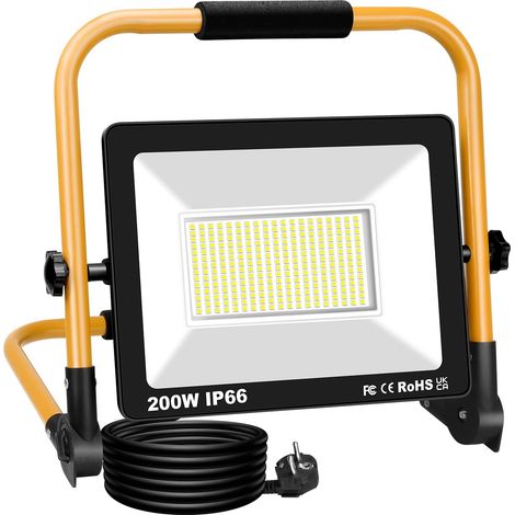 1 Projecteur Led 200W, Lumière Blanche 6000K, Base Pliable, Étanche IP66, Pour Chantier Jardin Garage (1/5)