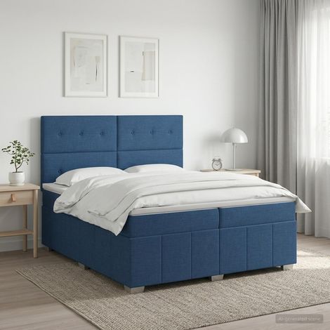 vidaXL Lit boxspring avec matelas Bleu 200 x 200 cm Tissu (1/5)