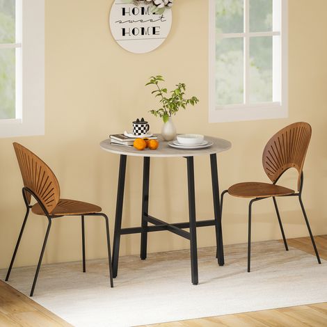 Table de salle à manger ronde de style industriel pour 2 personnes. En bois et acier. Ø80 x 75 cm. Coloris noir et bois.