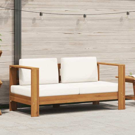 Sofá de jardín con cojín madera de acacia blanco crema 140 cm vidaXL (1/5)