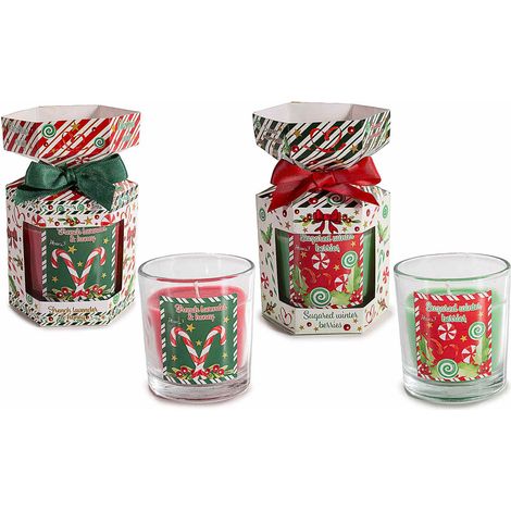 Candele profumate di Natale in vasetto di vetro dentro colorata confezione regalo in carta con finestrella, set da 4 pezzi, Ø 7,5 cm x 8 H