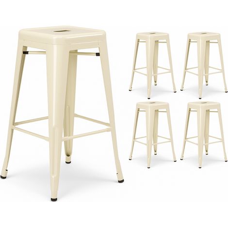 Juego de 4 taburetes de diseño industrial – Metal beige brillante – Cocina, bar, isla central