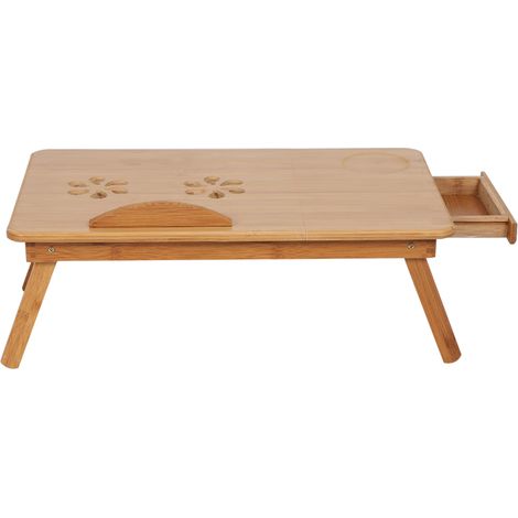 Étagère de lit réglable en bambou (1 pièce) avec plateau de lecture à deux motifs floraux, idéale pour les lits d'étudiants. (1/5)