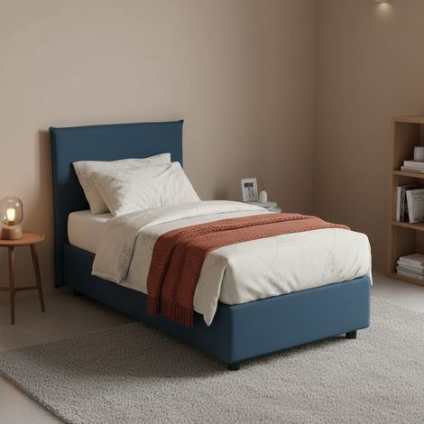 Talamo Italia Einzelbett Cira, Containerbett mit Stoffbespannung, 100% Made in Italy, Frontöffnung, passend für Matratze Cm 90x200, Blau (1/5)