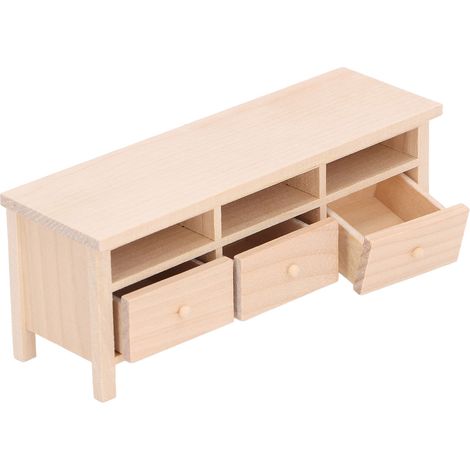 Meuble TV miniature avec tiroirs, modèle décoratif en bois pour maison de poupée à l'échelle 1/12. Modèle simple. (1/5)
