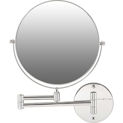 8" Wall Mounted Makeup Mirror with 5X Magnification, Double Sided Magnifying Round Bathroom Vanity Mirror, 360° Swivel Design, Extendable and Folding Arm, Polished Chrome (1/5)