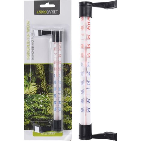 PROGARDEN termometro ventana blister , Termómetro ventanaTermómetro apto para exterioresFabricado en cristal y plástico de alta calidadMide de menos 50 a 50 gradosI