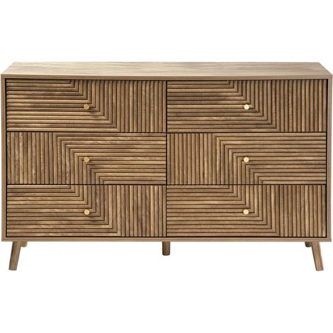 CALICOSY - Commode 6 tiroirs façades lamellées L120 cm - EDEN (1/5)