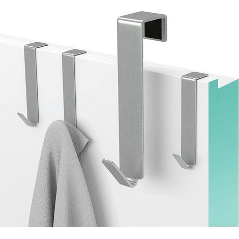 Türhaken aus gebürstetem Edelstahl – für Türen mit einer Türfalz bis zu 2 cm – 4er-Set – Türhänger KLB (1/5)