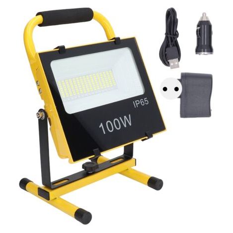 Projecteur portatif 100W 9000LM 6500K – Étanche IP65 pour chantiers et garages – Rechargeable avec batterie lithium 10000mAh - AC100
