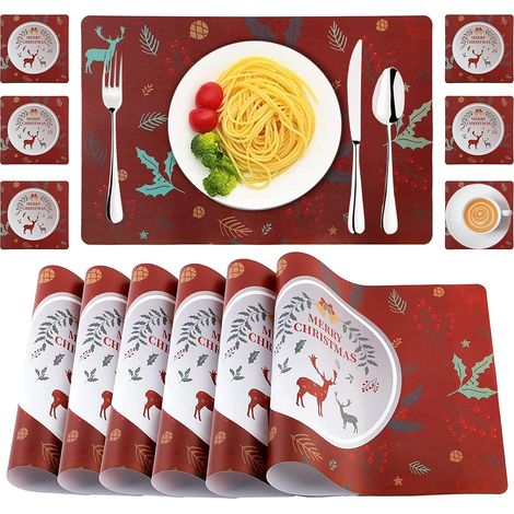 12 Sets of Place Mats and Plate Coasters, Wipe-Clean,Waterproof PVC Placemats (1/5)