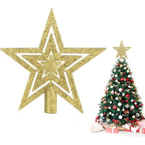 18 cm großer goldener Stern als Weihnachtsbaumspitze aus Kunststoff, Weihnachtsbaumdekoration (1/5)