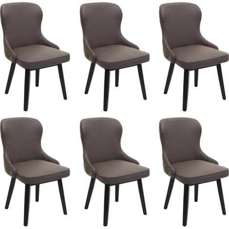 [NON UTILIZZATO] Set 6x sedie poltroncine sala pranzo HHG-713 86x53x53cm legno tessuto verde scuro e grigio