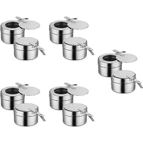 Lot de 10 supports à combustible en acier inoxydable, avec couvercle, pour réchaud, buffet et barbecue. (1/5)