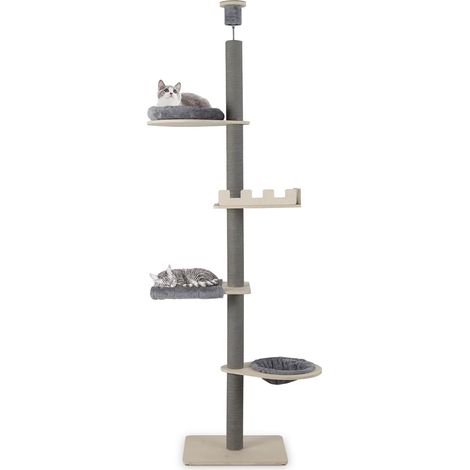 COSTWAY Albero per Gatti da Interno, Tiragraffi per Gatti Regolabile in Altezza da 236 a 271 cm con Piattaforma, Cesta Letto e Tiragraffi, Mobile per Gattini in Legno (1/5)