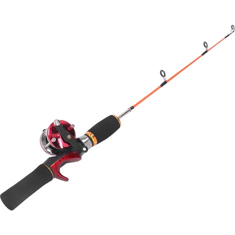 Canne de pêche hiver glace avec moulinet intégré, kit complet pêche sur glace incluant fil et épuisette - Équipement extérieur
