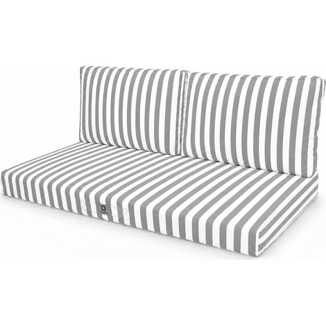 Ensemble Coussins Salon Jardin 100x50 Rayure Gris Clair - Premium 270g (1 Assise + 2 Dossiers)