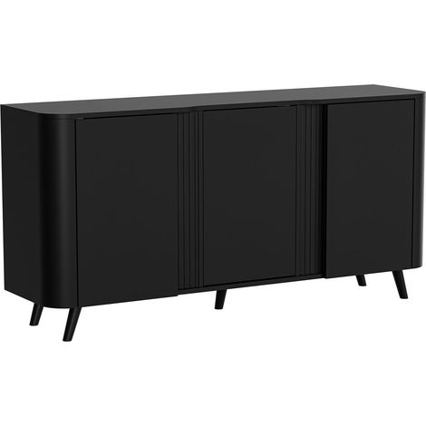 Buffet Loreo, buffet de salon à trois portes battantes et compartiments intérieurs, surélevé du sol, 151 x 42 x 70 cm, noir (1/4)
